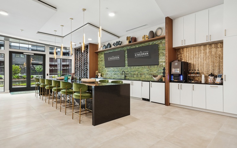Clubroom with coffee station and large island